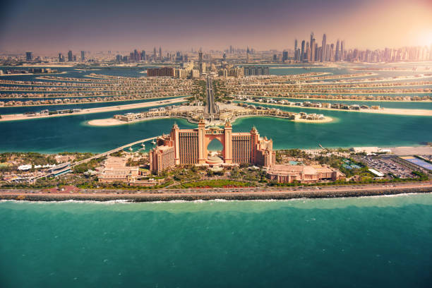 panoramic view of dubai from palm island